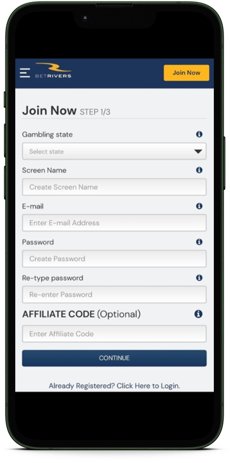 betrivers sportsbook signup page