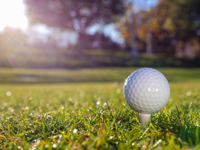 golf ball on tee in grass